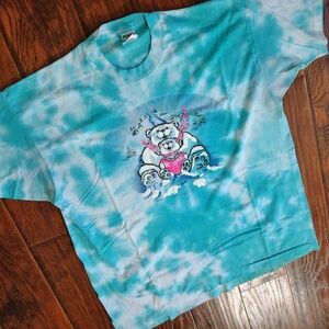Vintage 90s Fruit of the Loom polar bear tie dye tshirt size XXL